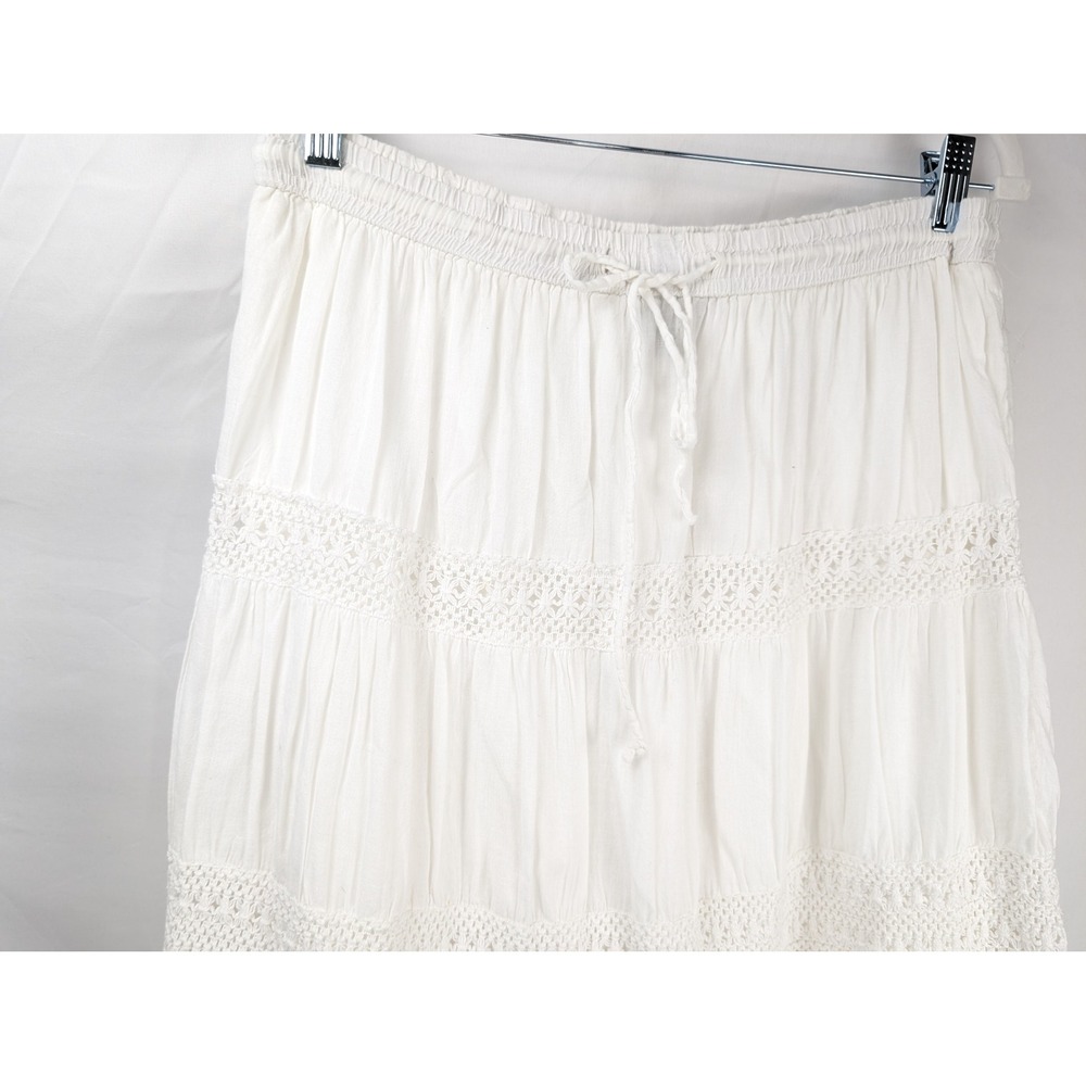 Vintage Y2K Crochet Lace Tiered Maxi Prairie Skirt Size L White Boho Cottagecore - Picture 2 of 9